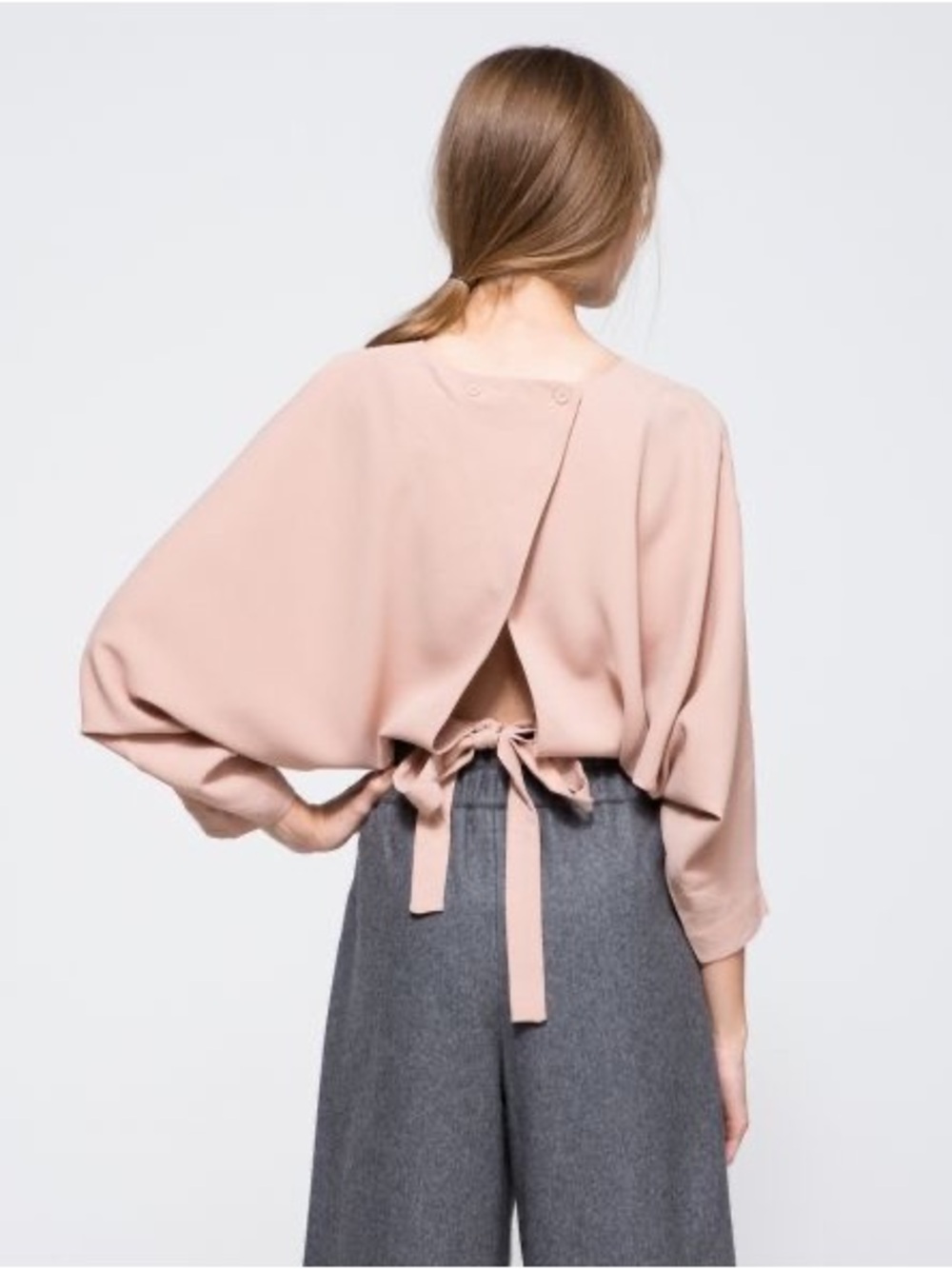 Revolve Farrow Blush Tie Waist Cropped Oversize Blouse EUC